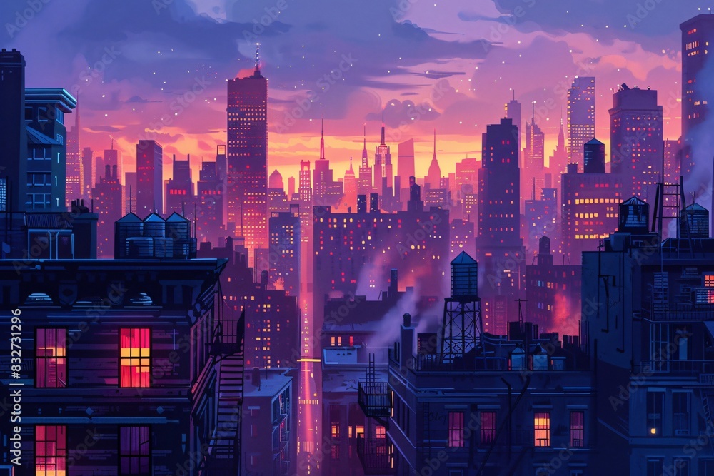 Fototapeta premium City night skyline with numerous buildings