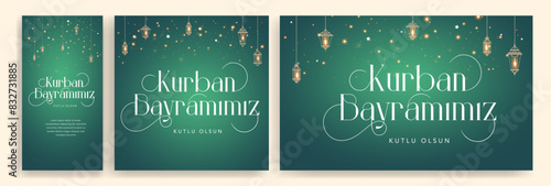 Feast of the Sacrifice (Eid al-Adha Mubarak) Feast of the Sacrifice Greeting (Turkish: Kurban Bayraminiz Mubarek Olsun) Holy days of muslim community. Islamic background.