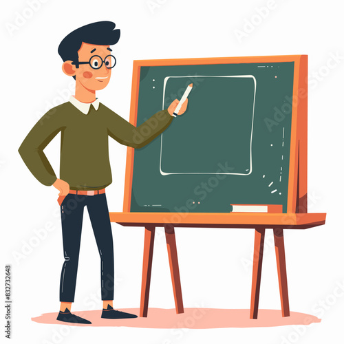 vector teacher writes on a blackboard on a white background .Generative AI