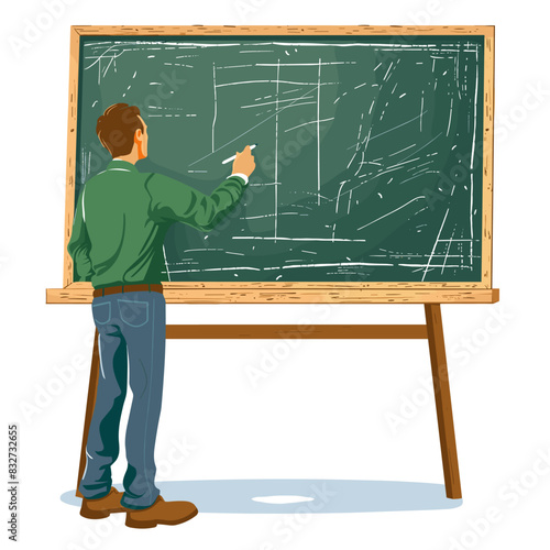 vector teacher writes on a blackboard on a white background .Generative AI