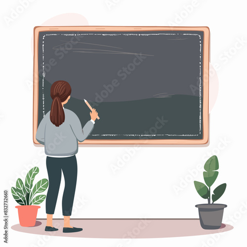 vector teacher writes on a blackboard on a white background .Generative AI