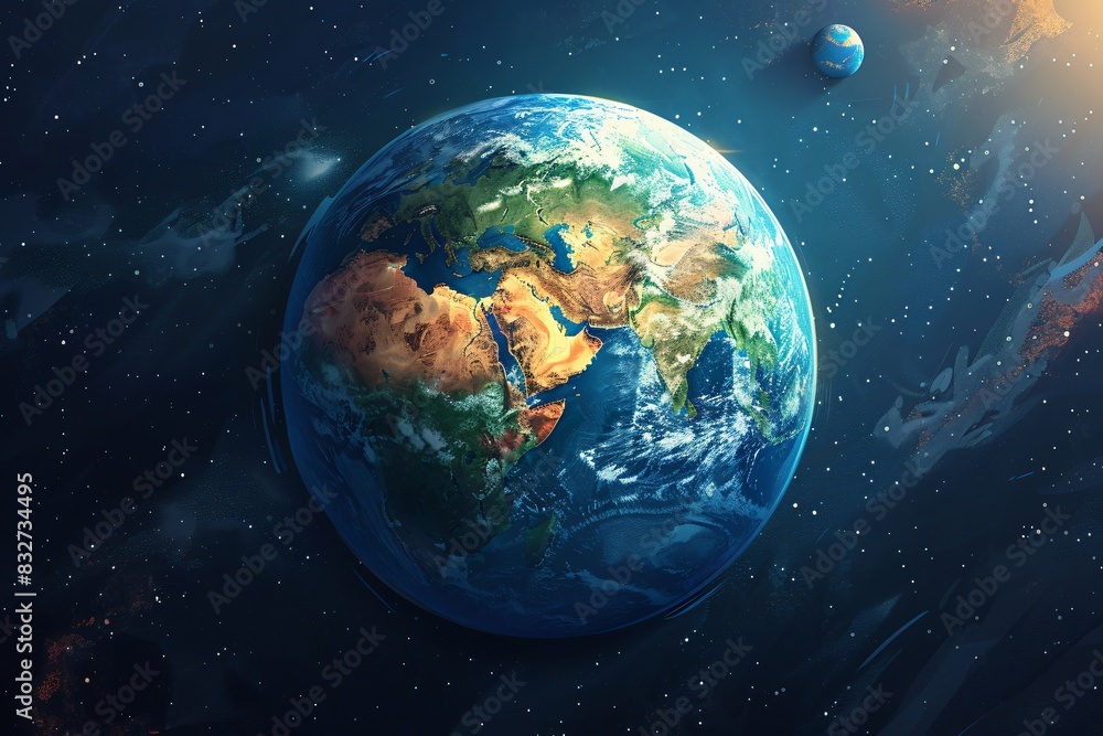 Fototapeta premium Planet close up, sun background