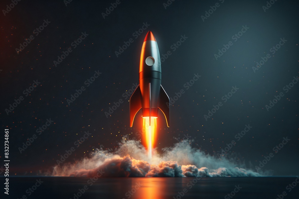 Obraz premium Rocket in flight, emitting smoke