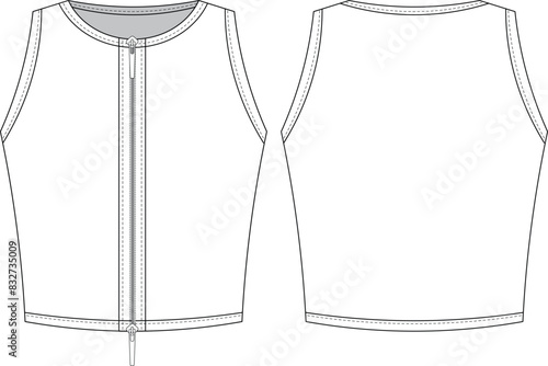 sleeveless buttoned round neck crew neck crop cropped blouse tank top template technical drawing flat sketch cad mockup fashion woman design style model
