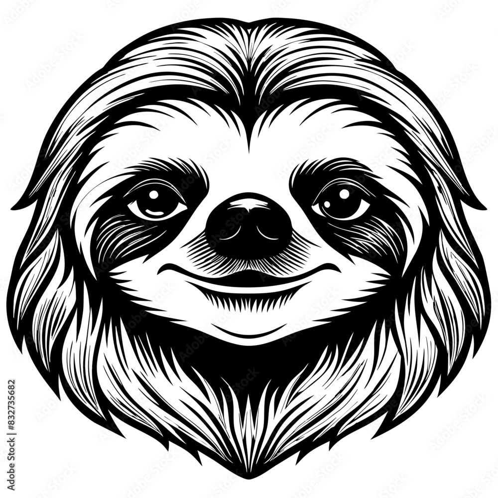 Fototapeta premium Intricate Black Vector Illustration of a Smiling Sloth Head