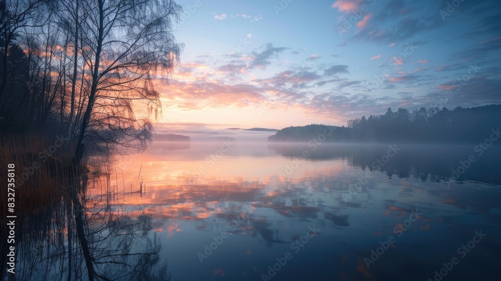 Obraz premium Beautiful sight of the lake during sunrise