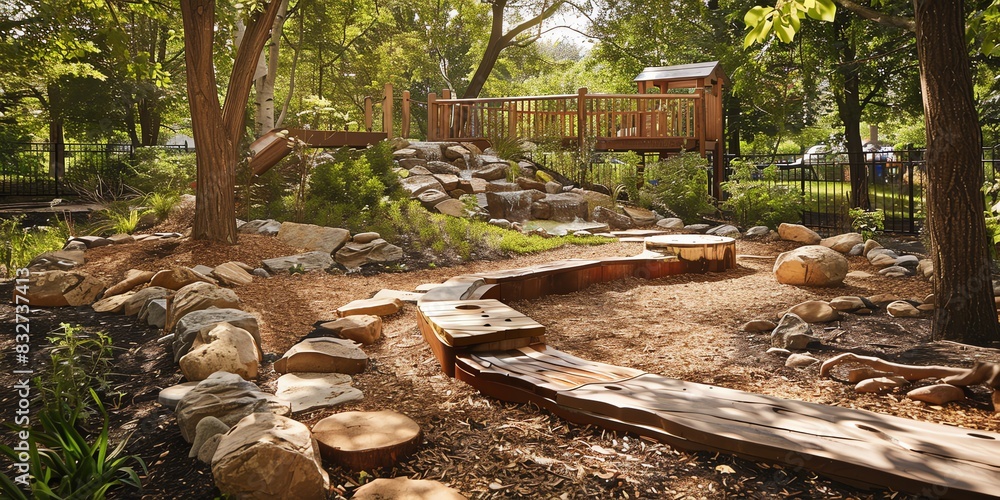 Obraz premium Ecofriendly playground made of sustainable materials, featuring natural play elements