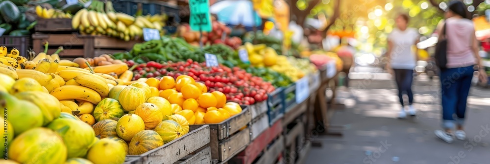 Obraz premium City flower market with blurred background, ideal for text placement and copy space
