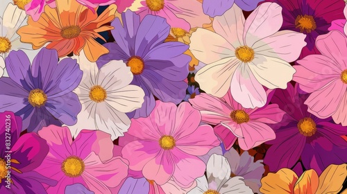 Background featuring Multicolored Cosmos Flowers