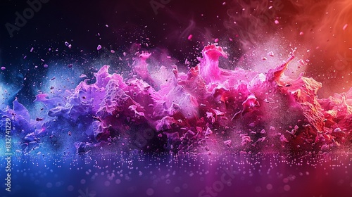   A vibrant blast of colored powders against a dark backdrop, featuring shades of red, purple, and blue photo