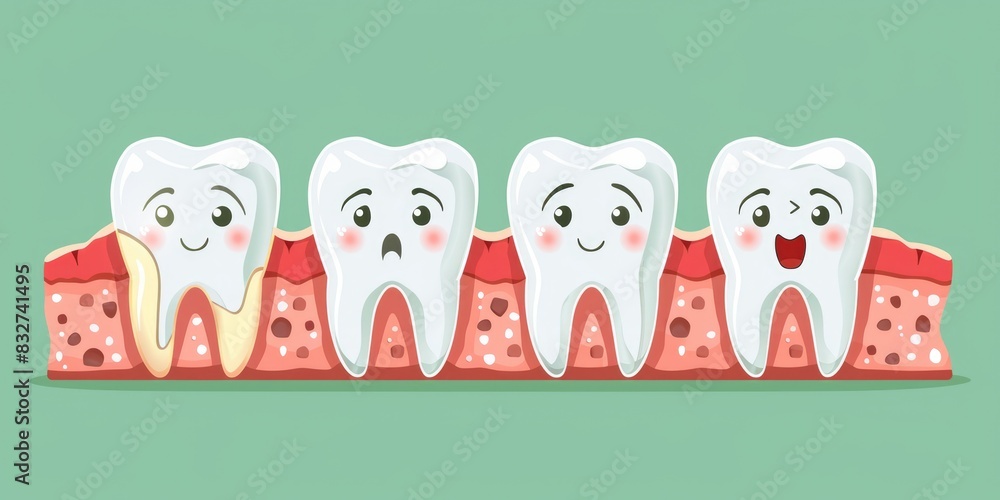 Fototapeta premium Cartoon Teeth. Dental Care Concept With Cute Anatomy Design Illustration
