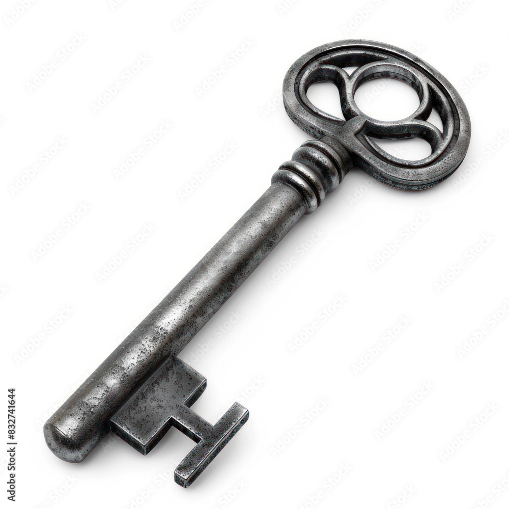 A high-resolution image of a key isolated on a white background, presenting its classic and versatile design. A high-resolution image of a key isolated on a white background, presenting its classic and versatile design.