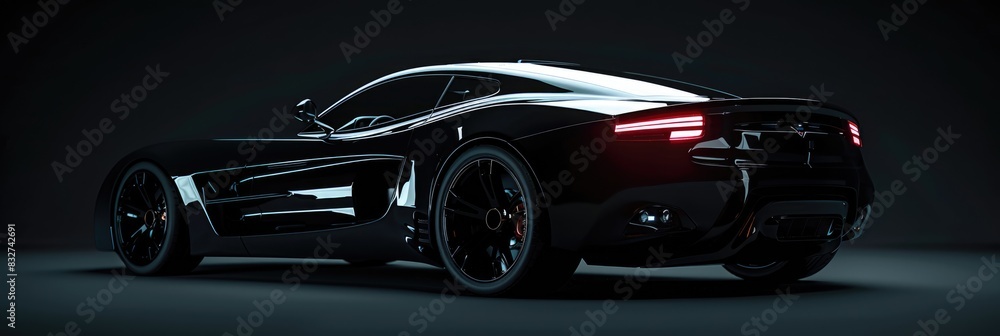 Black Sports Car. Three-dimensional 3D Illustration in Studio Environment with Automotive Background Black Sports Car. Three-dimensional 3D Illustration in Studio Environment with Automotive Background