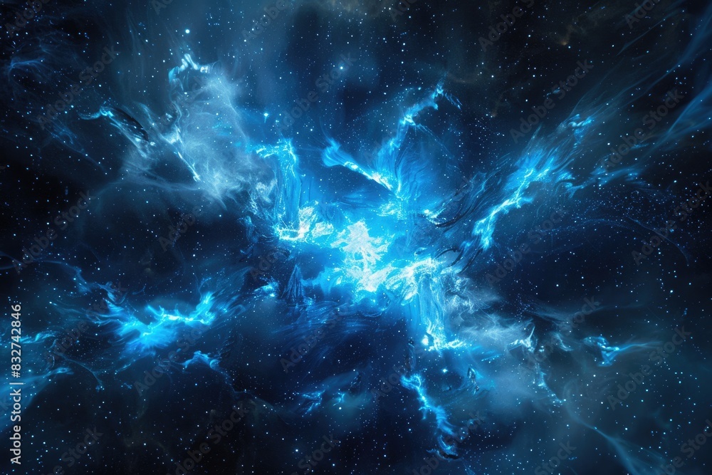 Chaos Texture. Enigmatic Universe Background with Electric Blue Energy