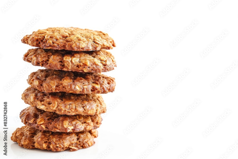 Cookies Stacked. Homemade Baked Oatmeal Cookies in Pile on White Background Cookies Stacked. Homemade Baked Oatmeal Cookies in Pile on White Background