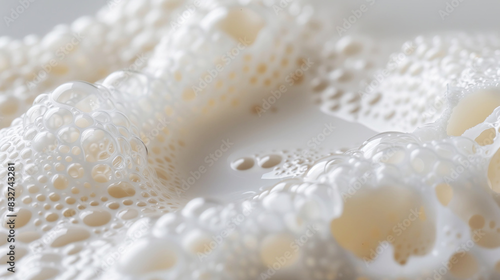 Milk foam of a healthy drink with many bubbles close-up. Milk background Milk foam of a healthy drink with many bubbles close-up. Milk background