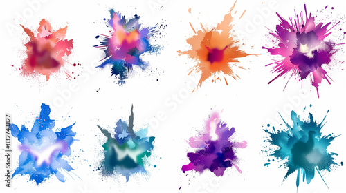 Set of color paint splatters, isolated on a white background.