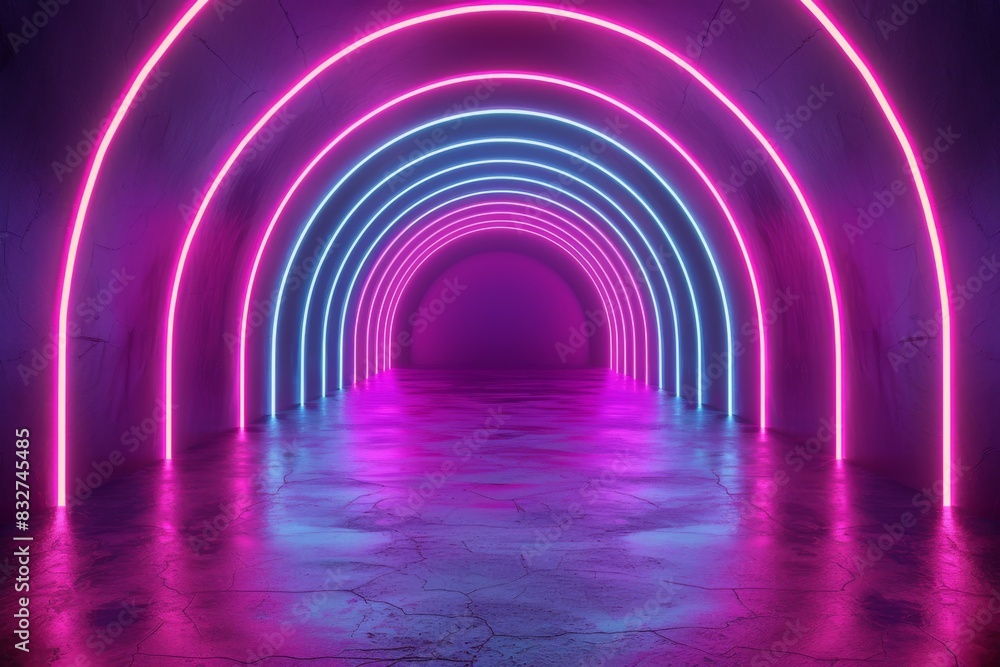 Futuristic neon tunnel bright cyberspace hall party road glowing arch colorful digital background modern future corridor hallway space tech virtual reality vr subway portal web illustration internet Futuristic neon tunnel bright cyberspace hall party road glowing arch colorful digital background modern future corridor hallway space tech virtual reality vr subway portal web illustration internet