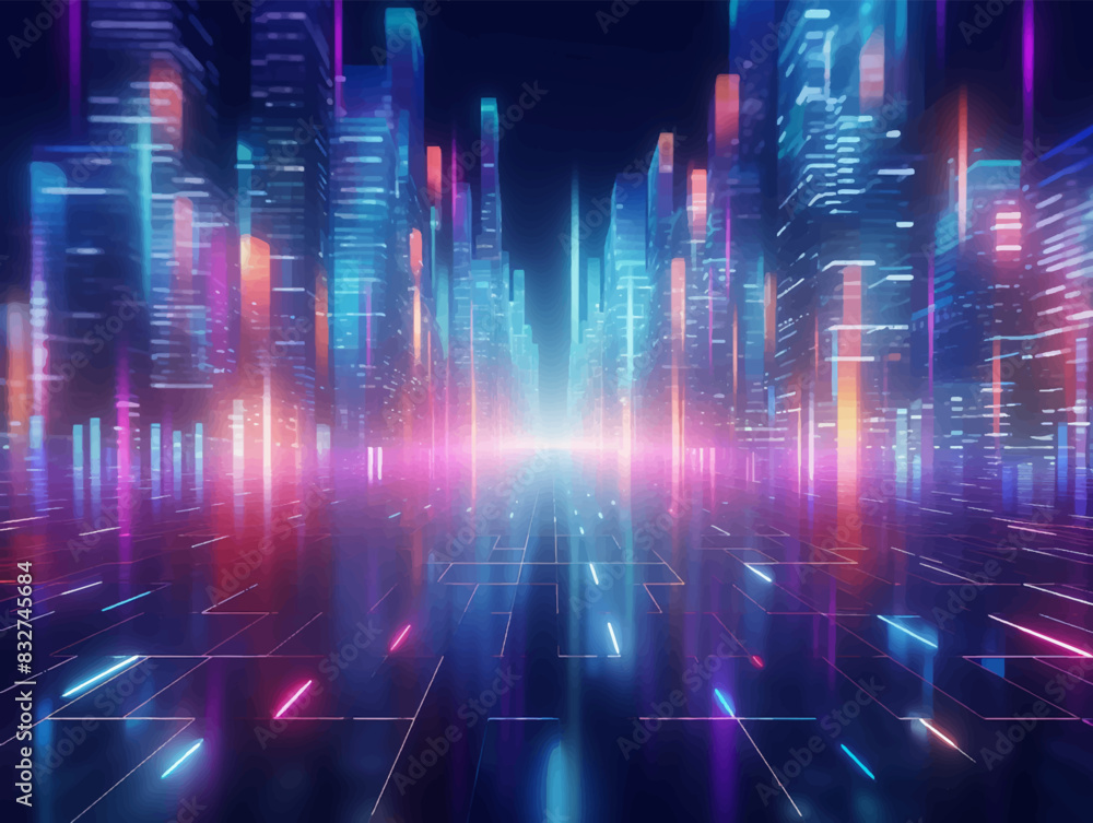 Abstract Network Flow in Technology: Digital Concept with Blue Neon Lights, Ideal for Science and Futuristic Designs Abstract Network Flow in Technology: Digital Concept with Blue Neon Lights, Ideal for Science and Futuristic Designs