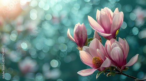   A detailed photo of a pink blossom on a twig against a soft light backdrop  with an out-of-focus image in the foreground