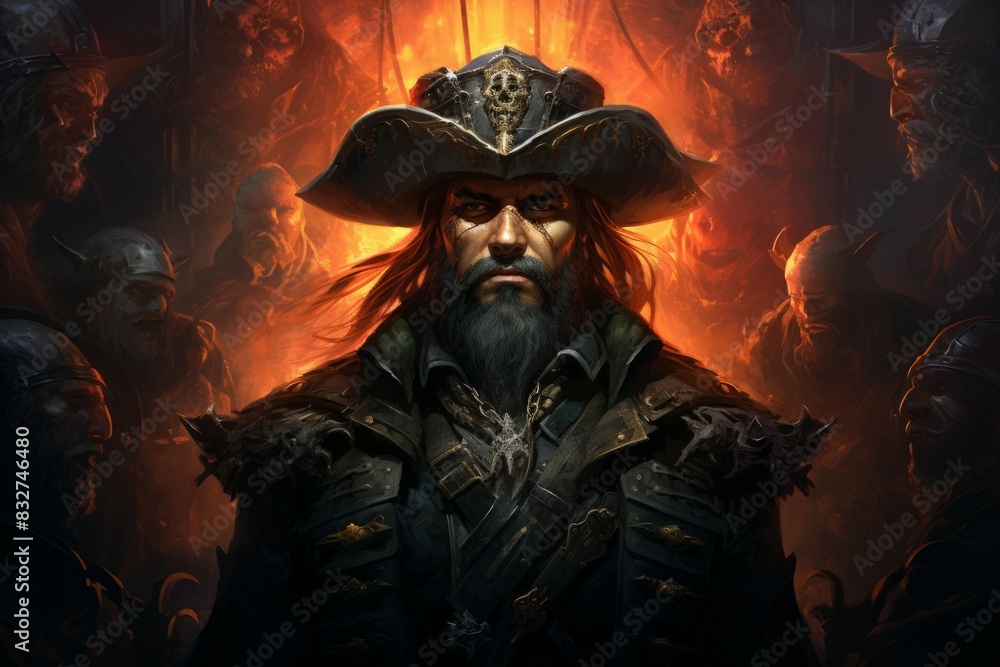 A legendary and feared pirate captain, commanding a crew of cutthroats and plundering the high seas. - Generative AI A legendary and feared pirate captain, commanding a crew of cutthroats and plundering the high seas. - Generative AI