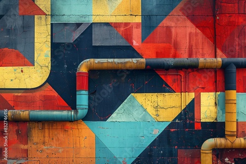 Colorful wall alongside pipes