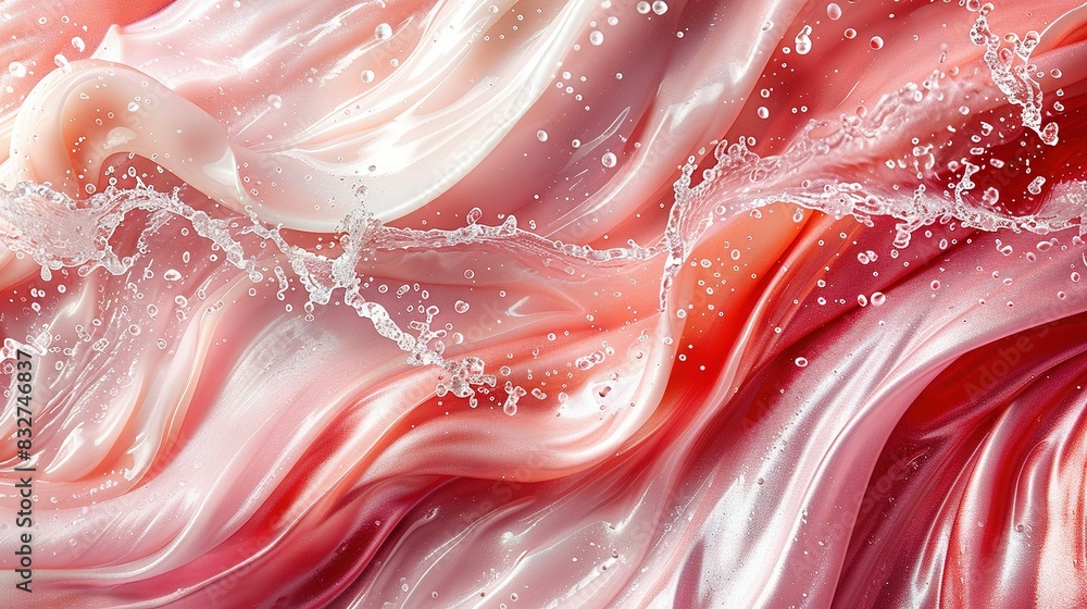 A close-up shot of a red and white background with water splashing at the bottom A close-up shot of a red and white background with water splashing at the bottom