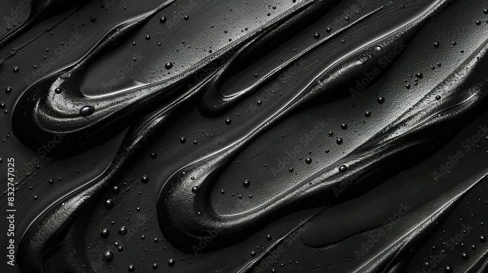   Black & white photo of water droplets on black leather with droplets on top