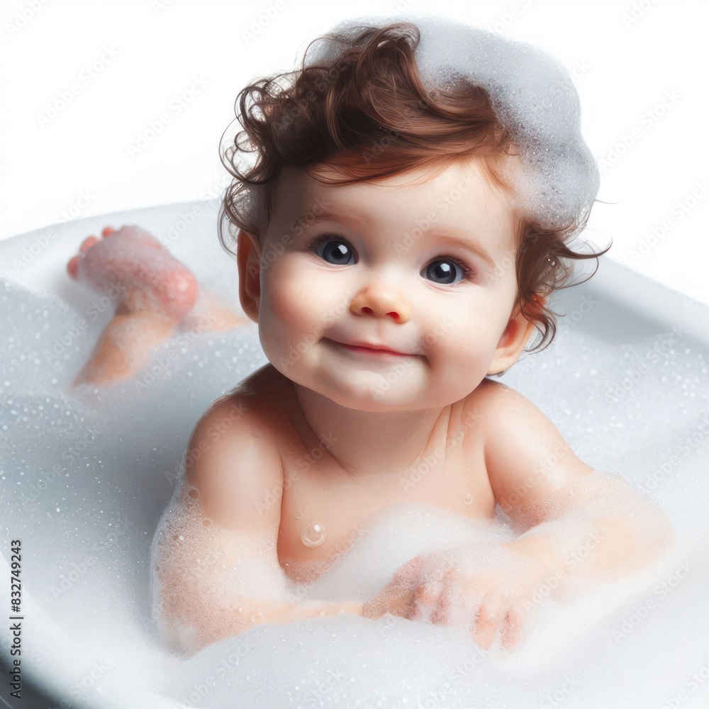 baby In the bathtub in foam Isolated on white background baby In the bathtub in foam Isolated on white background