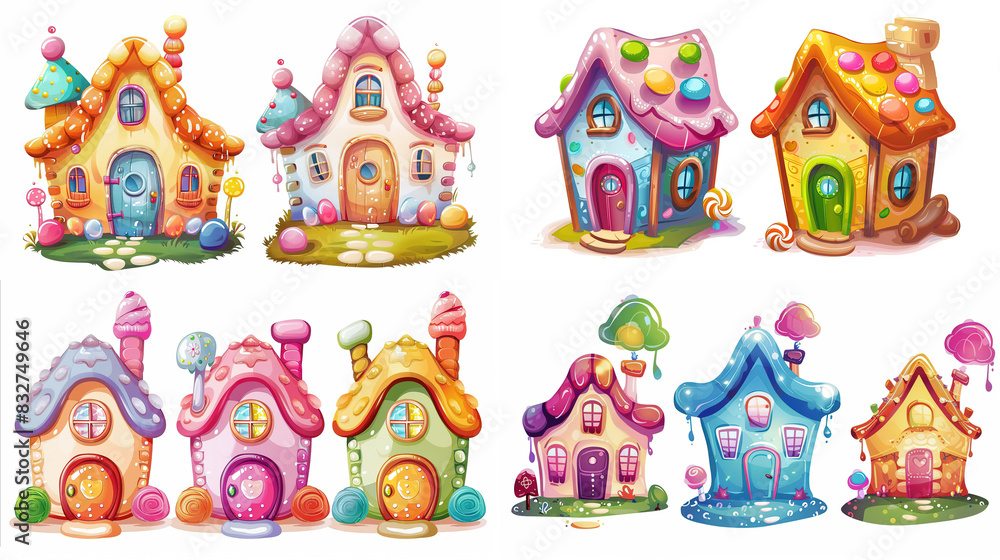 cute fairytale cartoon house clipart isolated on white background, sweet candy hut cute fairytale cartoon house clipart isolated on white background, sweet candy hut