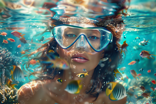 Underwater Adventure: African woman Exploring Marine Life © Marina