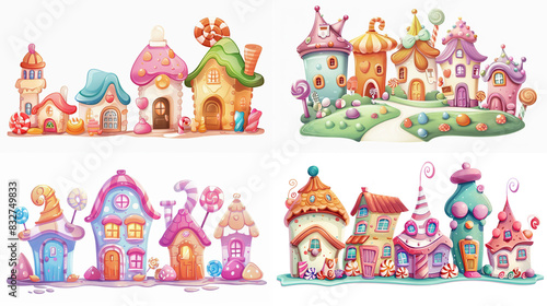cute fairytale cartoon house clipart isolated on white background,  sweet candy hut