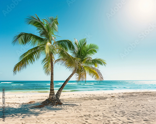 Palm tree on the beach  sunny day
