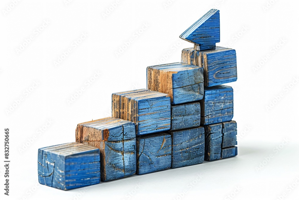 Obraz premium Wooden block with blue arrow