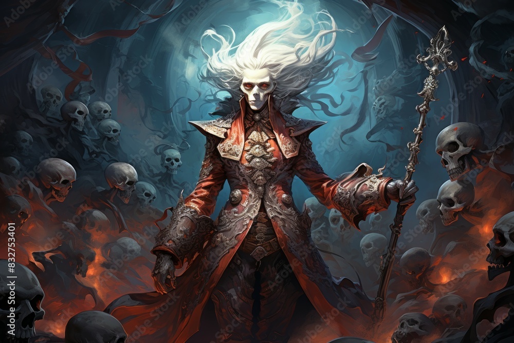 A mysterious and powerful necromancer, raising armies of undead to serve their bidding. - Generative AI A mysterious and powerful necromancer, raising armies of undead to serve their bidding. - Generative AI