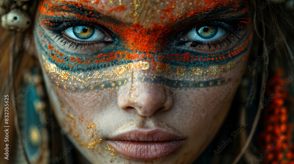 Tribal Face Paint Close-Up Portrait Tribal Face Paint Close-Up Portrait