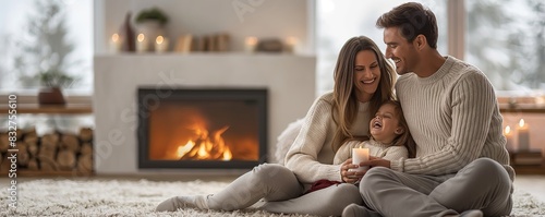 Family enjoying time by the fireplace