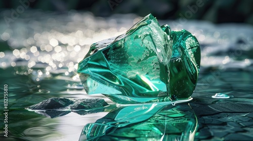 A shard of green glass reflects photo