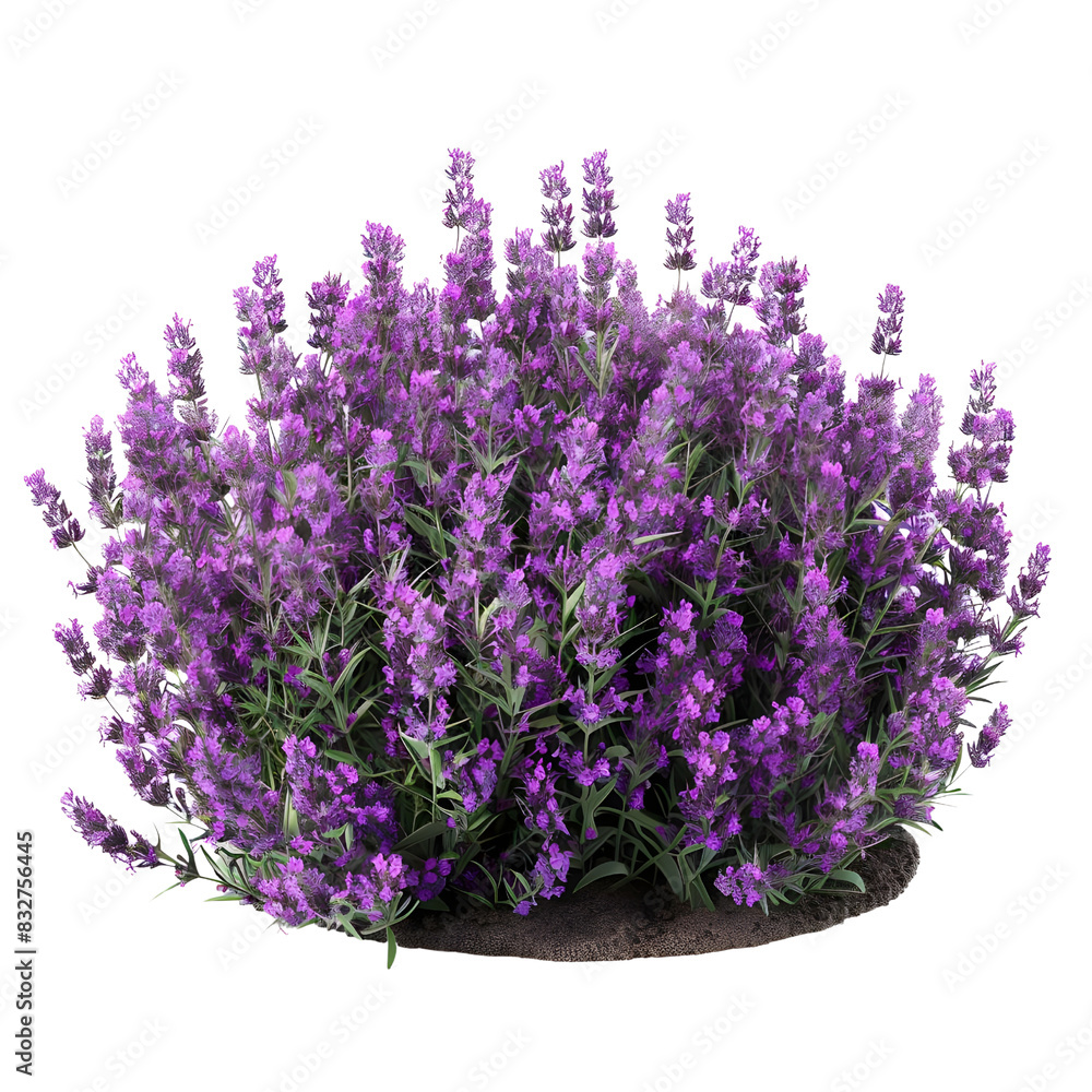 Obraz premium A vibrant lavender bush in full bloom, showcasing lush purple flowers and green leaves.