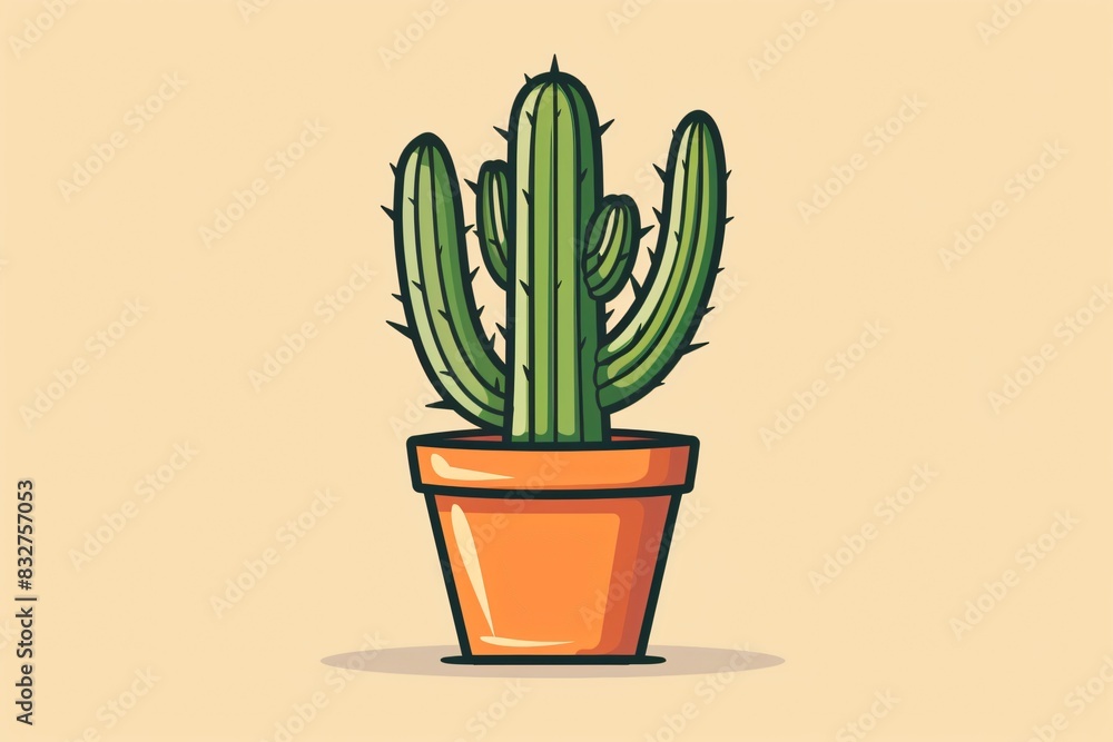 Cactus pot on beige background Cactus pot on beige background