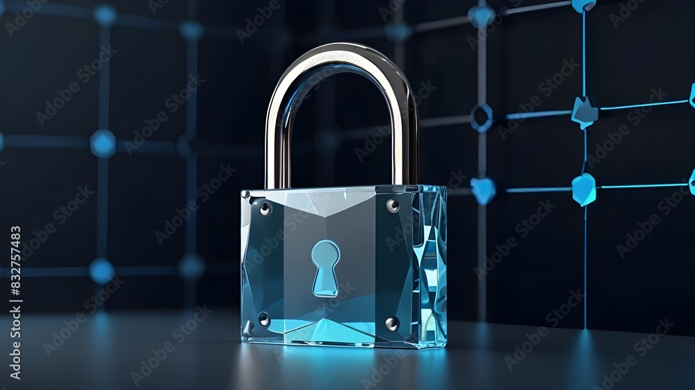 Fototapeta premium Futuristic Secure: Hologram Padlock Technology, AI-generated image of beautiful padlock hologram with technology. : Hologram Padlock with Advanced Technology. 