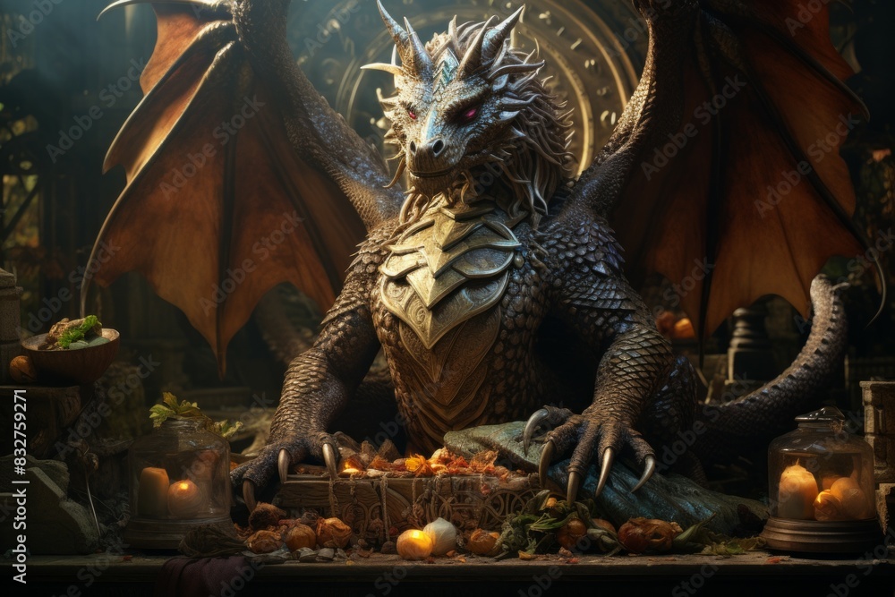 A wise and ancient dragon, with scales that shimmer in the sunlight and the power of ancient magic. - Generative AI A wise and ancient dragon, with scales that shimmer in the sunlight and the power of ancient magic. - Generative AI