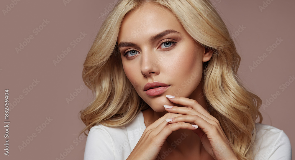 A gorgeous blonde-haired, slightly smiling young woman A gorgeous blonde-haired, slightly smiling young woman