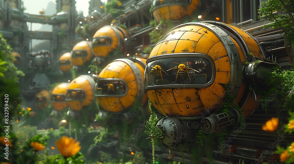 digital painting of a futuristic farm using robotic bees for pollination in place of natural pollinators digital painting of a futuristic farm using robotic bees for pollination in place of natural pollinators