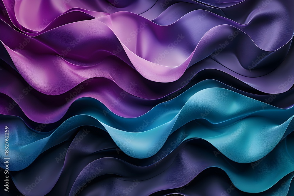 Fototapeta premium abstract background with purple and blue waves, black background, dark purple and teal color gradient, 3d render, smooth lighting, soft focus, deep depth of field, octane rendering, high resolution ph