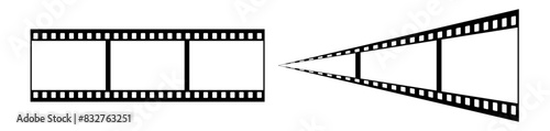 35mm film strip vector design with 3 frames on white background. Black film reel symbol illustration to use for photography, television, cinema, photo frame.