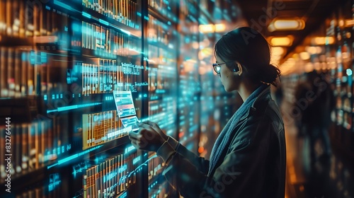 Man using a digital library, concept of modern academic resources