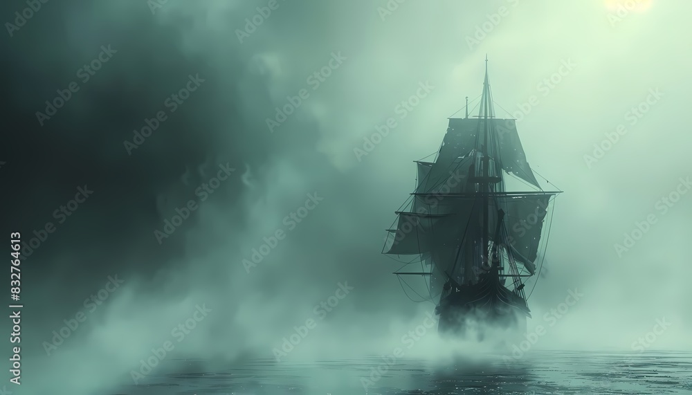 Fototapeta premium Create a background of a ghostly ship sailing through fog and space for text