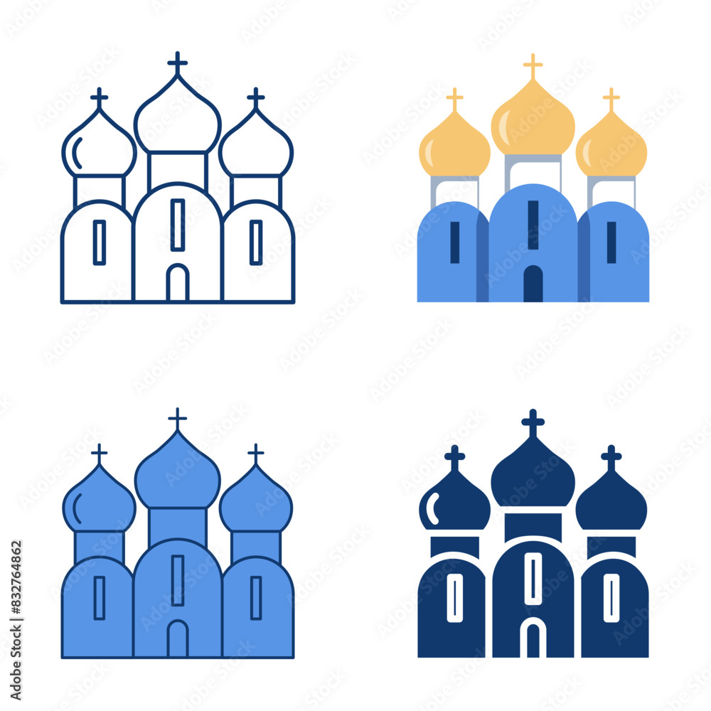 Orthodox church icon set in flat and line style