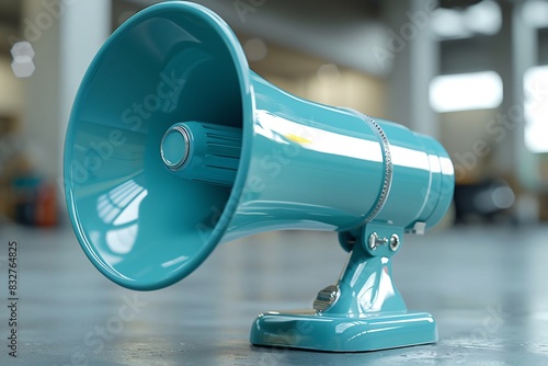 Blue megaphone on table in room photo